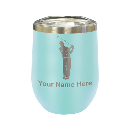 LaserGram Double Wall Stainless Steel Wine Glass, Golfer, Personalized Engraving Included