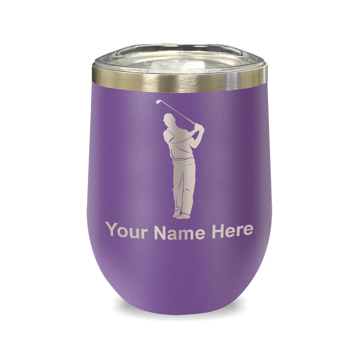 LaserGram Double Wall Stainless Steel Wine Glass, Golfer, Personalized Engraving Included