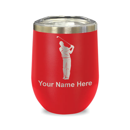 LaserGram Double Wall Stainless Steel Wine Glass, Golfer, Personalized Engraving Included