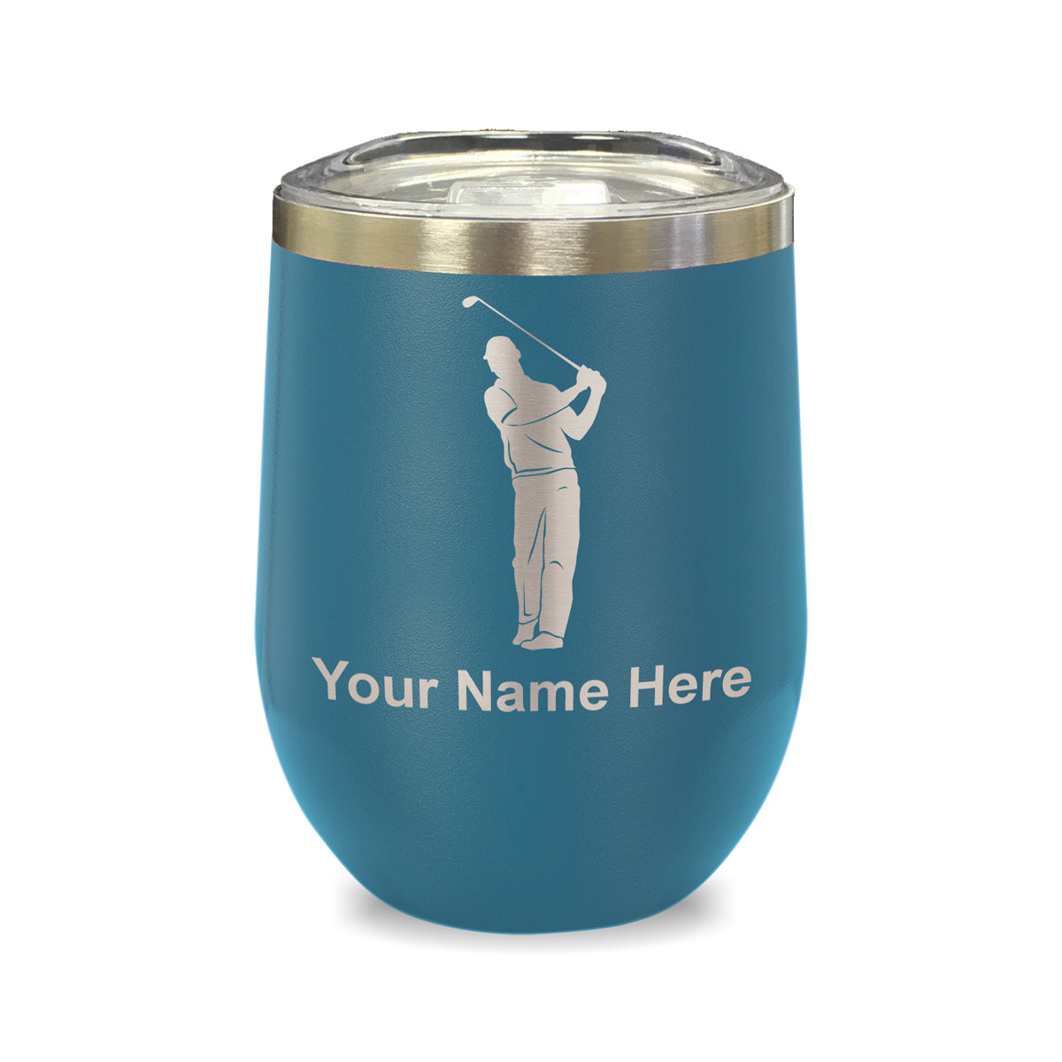 LaserGram Double Wall Stainless Steel Wine Glass, Golfer, Personalized Engraving Included