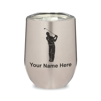 LaserGram Double Wall Stainless Steel Wine Glass, Golfer, Personalized Engraving Included