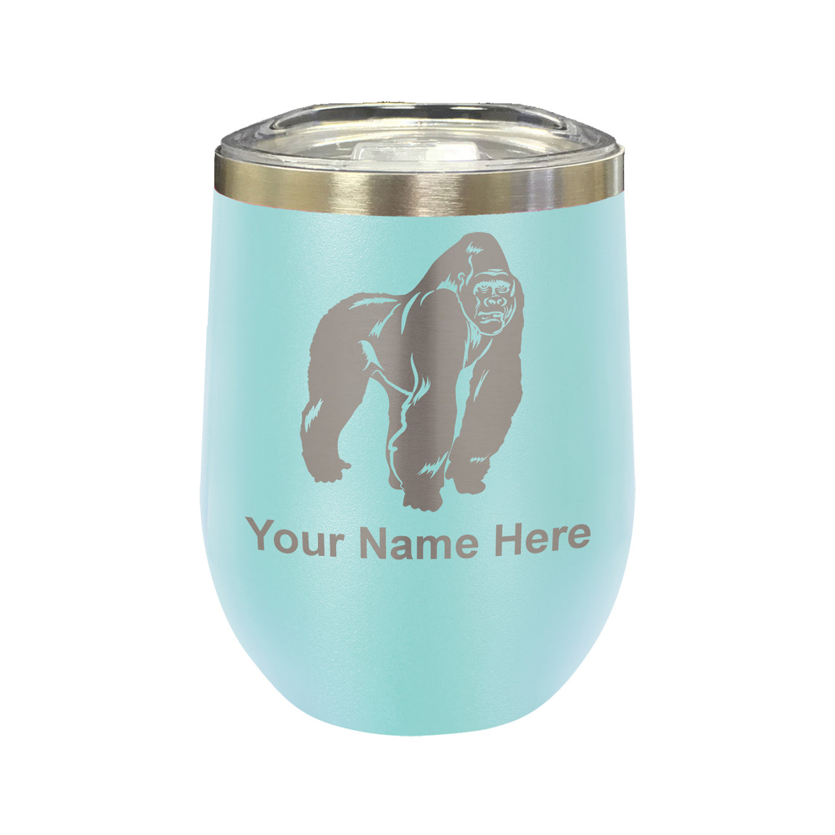 LaserGram Double Wall Stainless Steel Wine Glass, Gorilla, Personalized Engraving Included