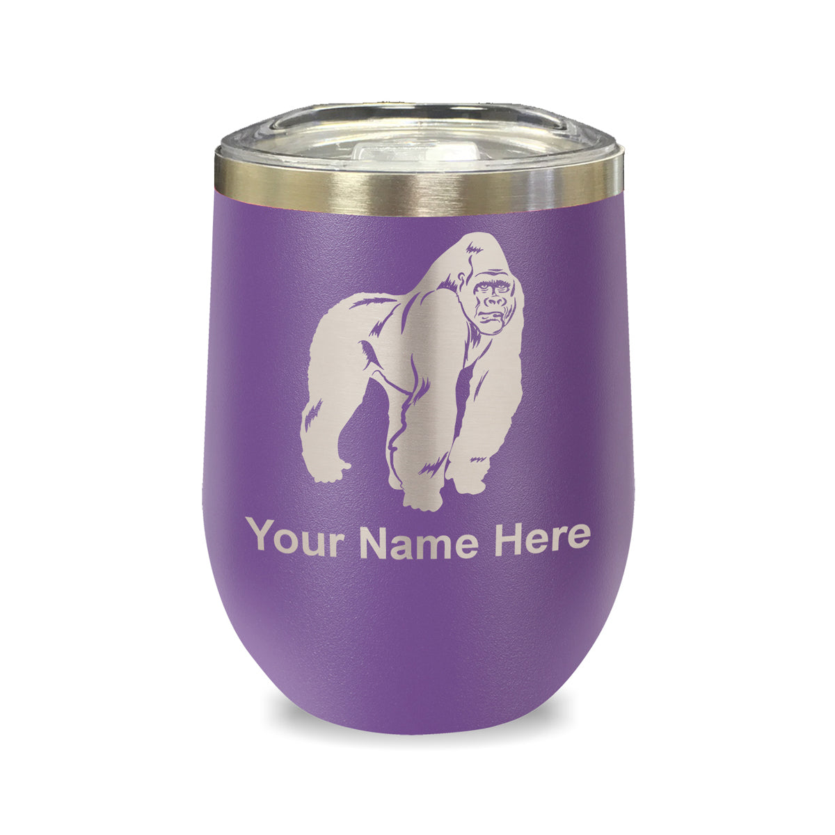 LaserGram Double Wall Stainless Steel Wine Glass, Gorilla, Personalized Engraving Included