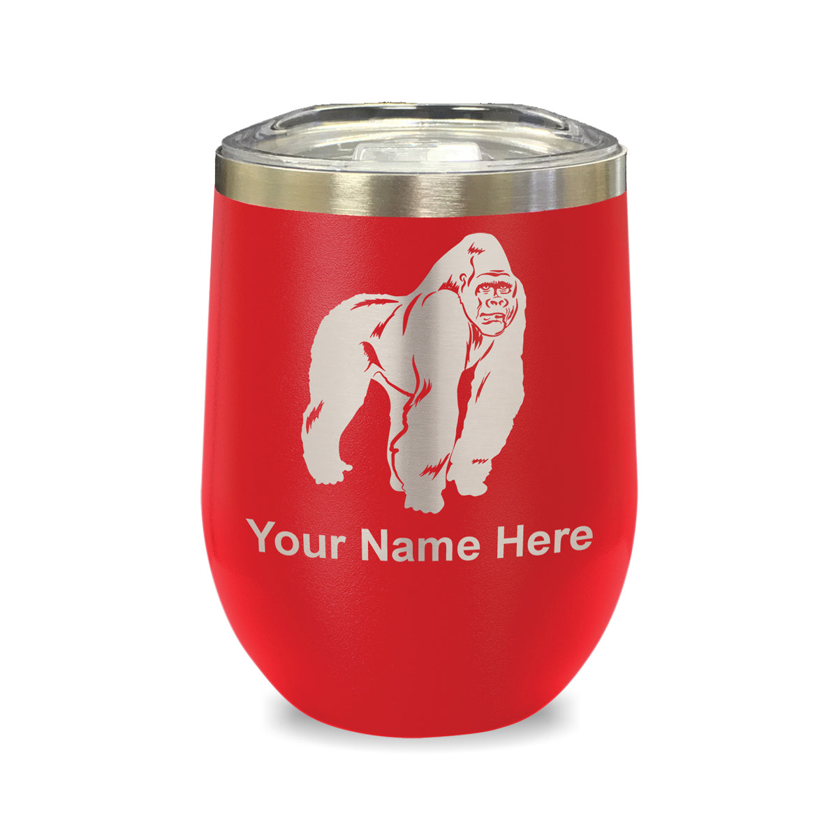 LaserGram Double Wall Stainless Steel Wine Glass, Gorilla, Personalized Engraving Included