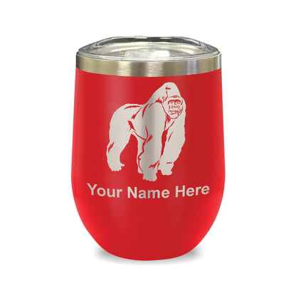 LaserGram Double Wall Stainless Steel Wine Glass, Gorilla, Personalized Engraving Included