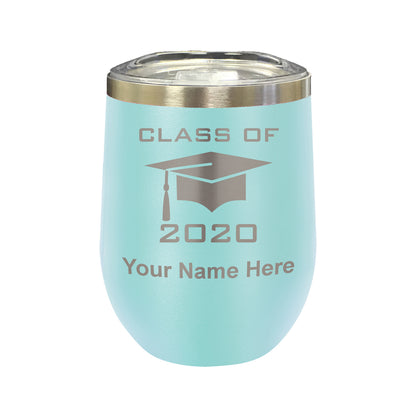LaserGram Double Wall Stainless Steel Wine Glass, Grad Cap Class of 2020, 2021, 2022, 2023, 2024, 2025, Personalized Engraving Included