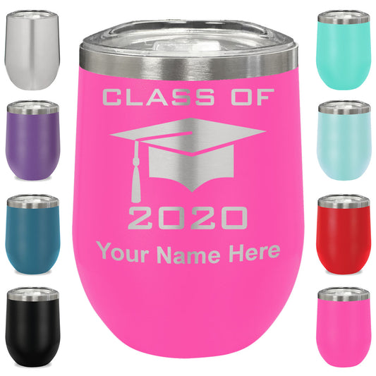 LaserGram Double Wall Stainless Steel Wine Glass, Grad Cap Class of 2020, 2021, 2022, 2023, 2024, 2025, Personalized Engraving Included