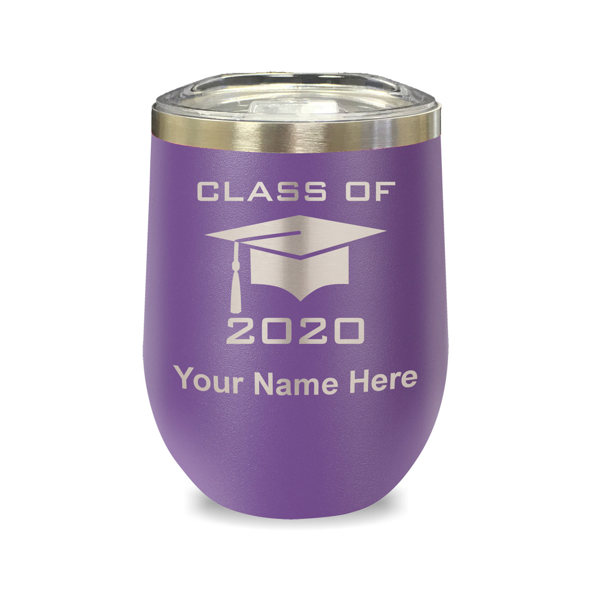 LaserGram Double Wall Stainless Steel Wine Glass, Grad Cap Class of 2020, 2021, 2022, 2023, 2024, 2025, Personalized Engraving Included