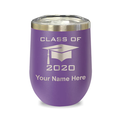 LaserGram Double Wall Stainless Steel Wine Glass, Grad Cap Class of 2020, 2021, 2022, 2023, 2024, 2025, Personalized Engraving Included