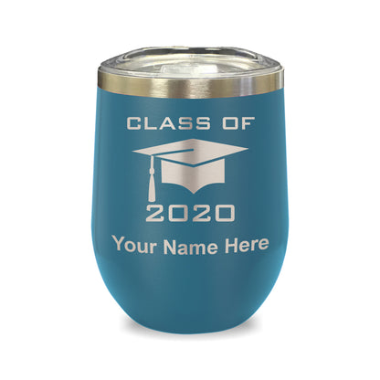 LaserGram Double Wall Stainless Steel Wine Glass, Grad Cap Class of 2020, 2021, 2022, 2023, 2024, 2025, Personalized Engraving Included