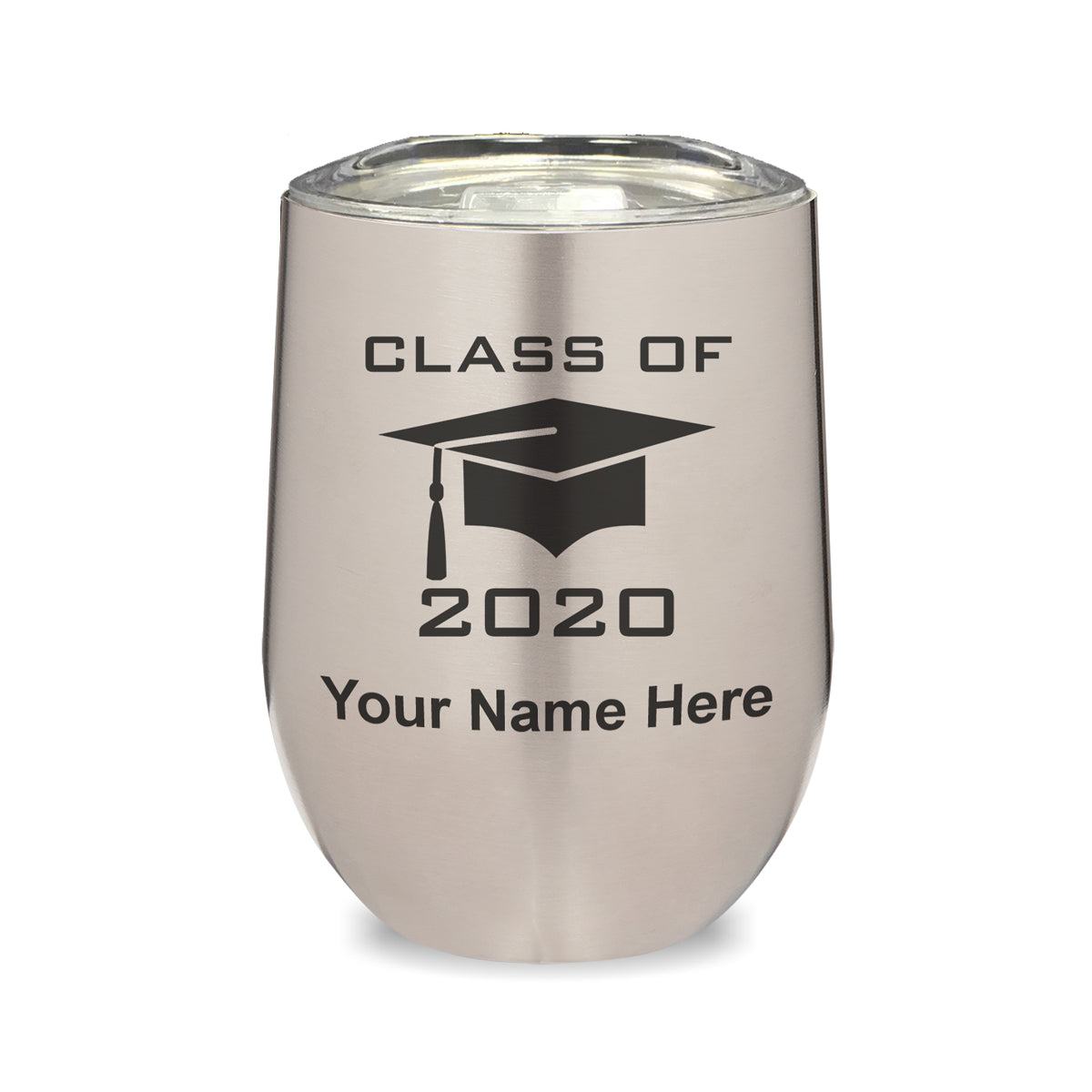 LaserGram Double Wall Stainless Steel Wine Glass, Grad Cap Class of 2020, 2021, 2022, 2023, 2024, 2025, Personalized Engraving Included