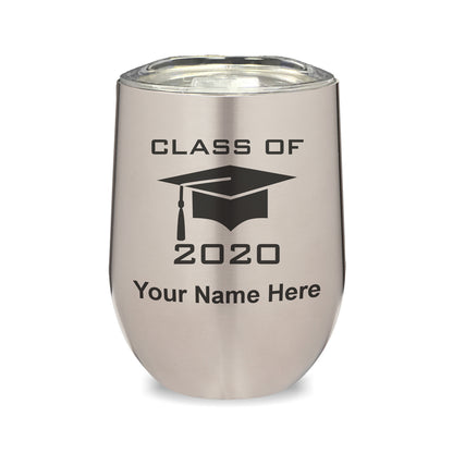 LaserGram Double Wall Stainless Steel Wine Glass, Grad Cap Class of 2020, 2021, 2022, 2023, 2024, 2025, Personalized Engraving Included