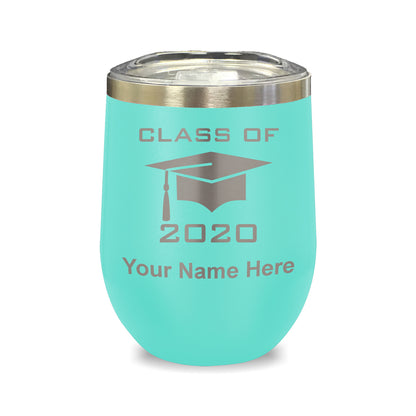 LaserGram Double Wall Stainless Steel Wine Glass, Grad Cap Class of 2020, 2021, 2022, 2023, 2024, 2025, Personalized Engraving Included