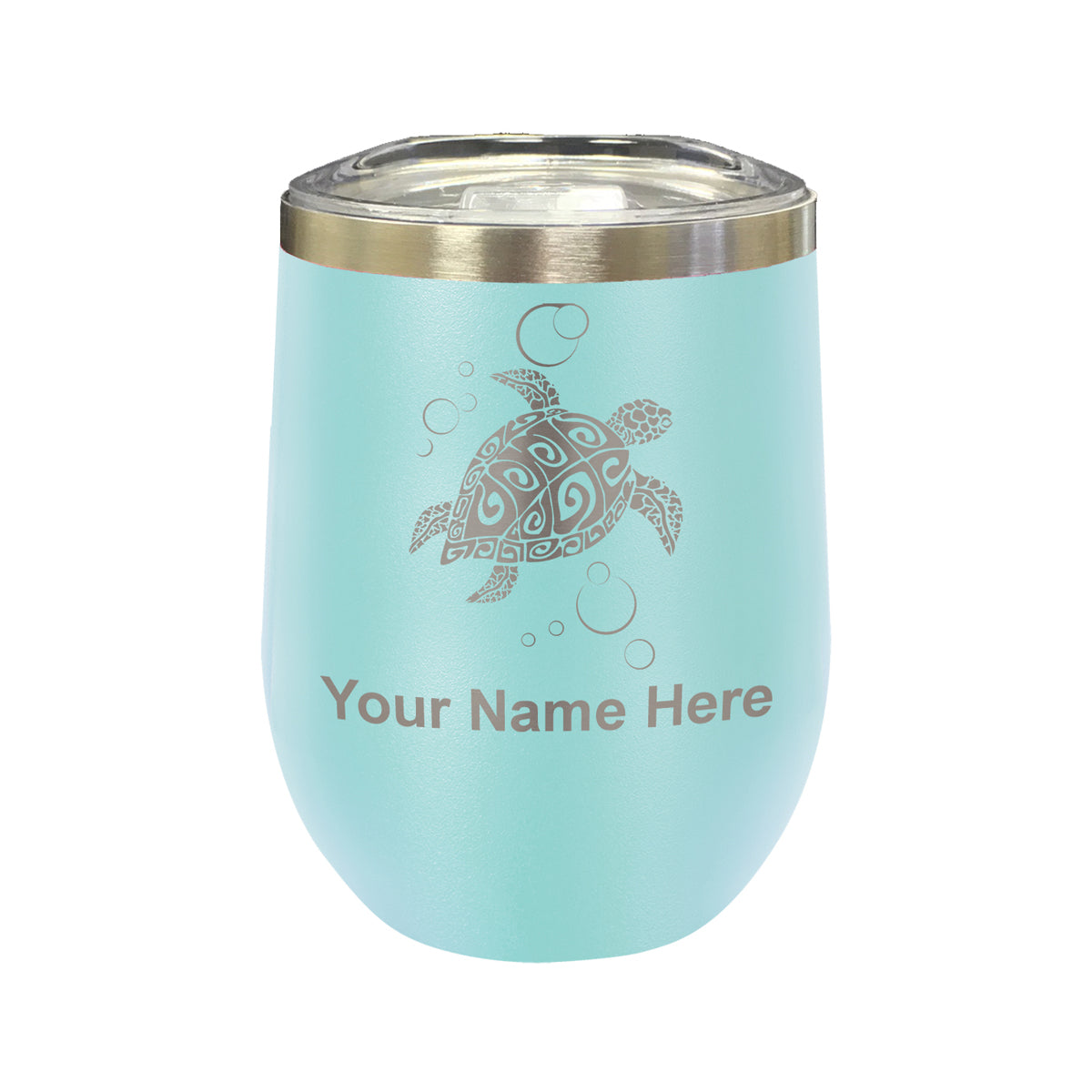 LaserGram Double Wall Stainless Steel Wine Glass, Hawaiian Sea Turtle, Personalized Engraving Included