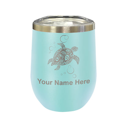 LaserGram Double Wall Stainless Steel Wine Glass, Hawaiian Sea Turtle, Personalized Engraving Included