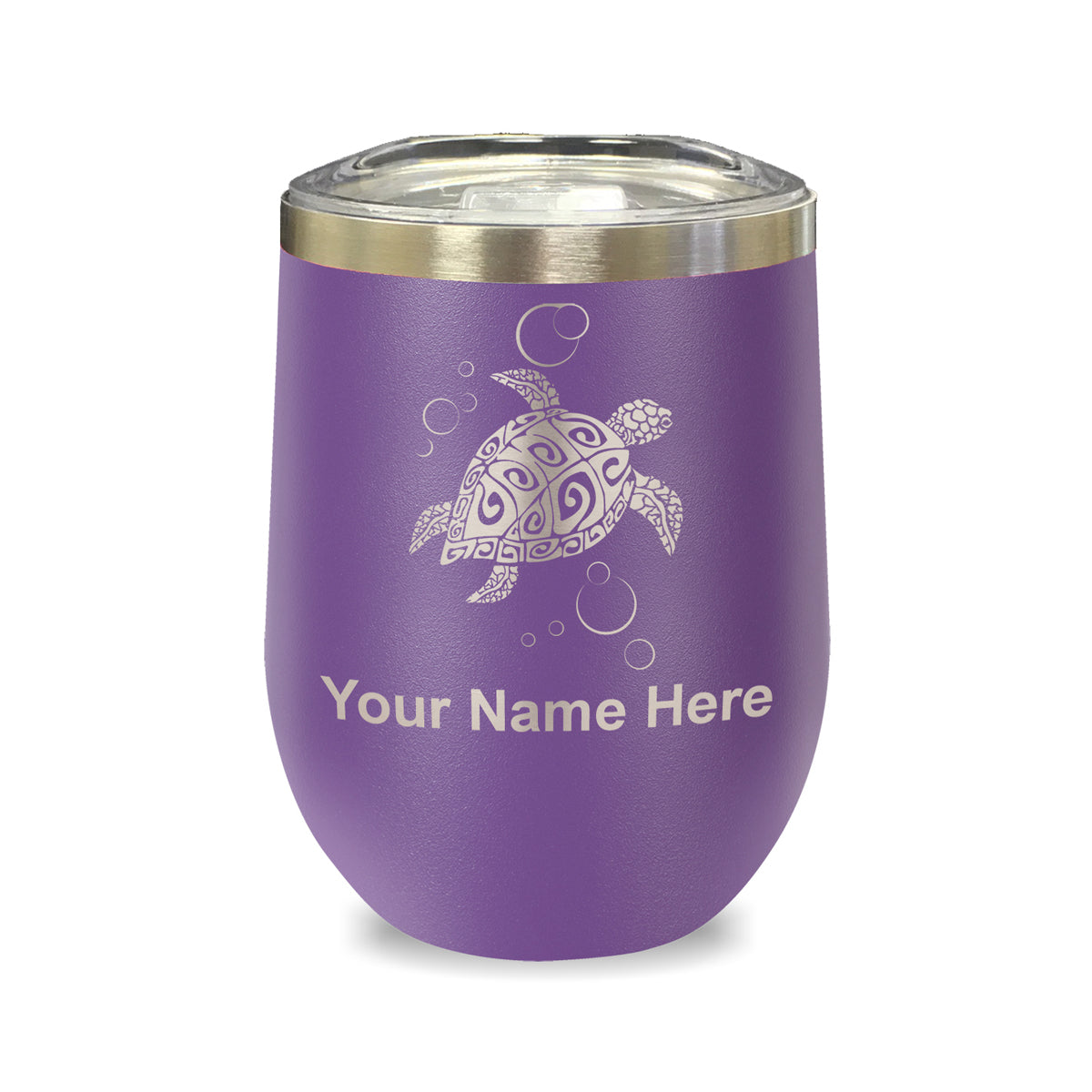 LaserGram Double Wall Stainless Steel Wine Glass, Hawaiian Sea Turtle, Personalized Engraving Included