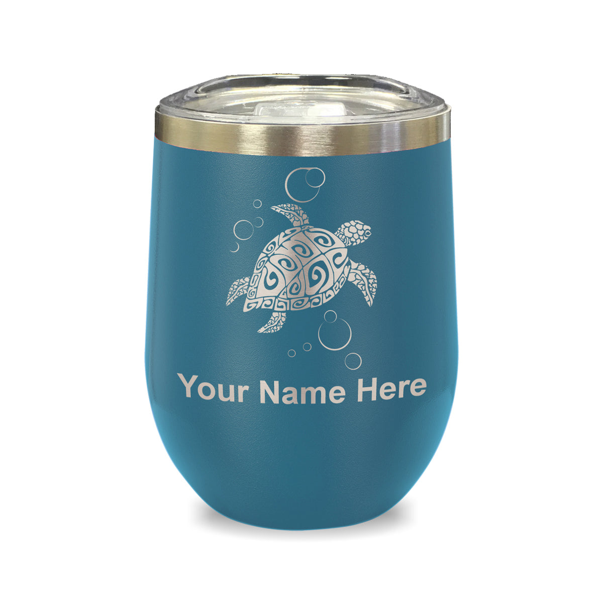 LaserGram Double Wall Stainless Steel Wine Glass, Hawaiian Sea Turtle, Personalized Engraving Included