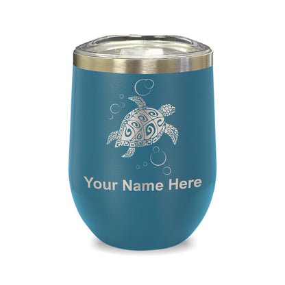 LaserGram Double Wall Stainless Steel Wine Glass, Hawaiian Sea Turtle, Personalized Engraving Included