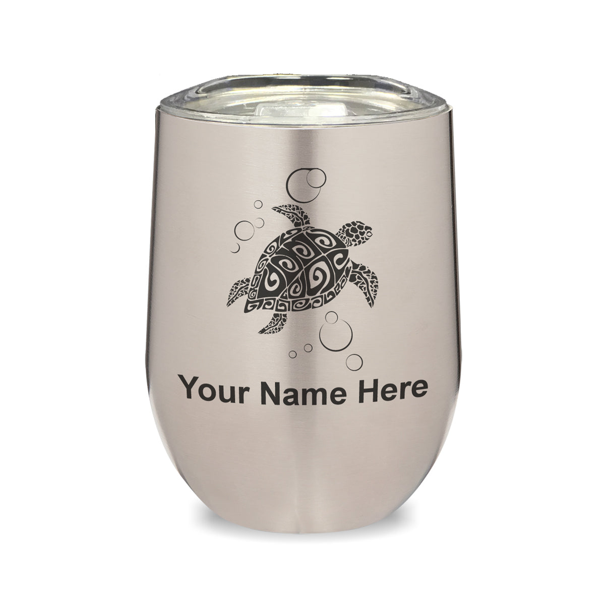 LaserGram Double Wall Stainless Steel Wine Glass, Hawaiian Sea Turtle, Personalized Engraving Included