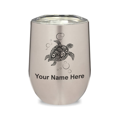 LaserGram Double Wall Stainless Steel Wine Glass, Hawaiian Sea Turtle, Personalized Engraving Included