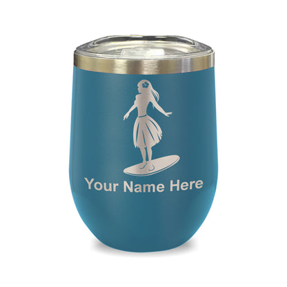 LaserGram Double Wall Stainless Steel Wine Glass, Hawaiian Surfer Girl, Personalized Engraving Included