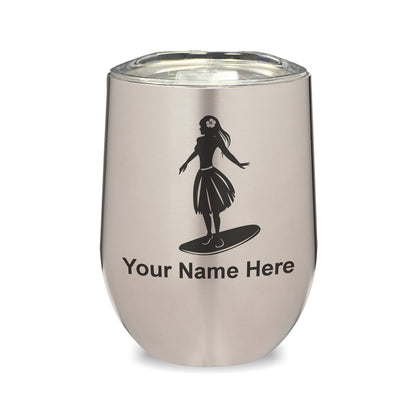 LaserGram Double Wall Stainless Steel Wine Glass, Hawaiian Surfer Girl, Personalized Engraving Included