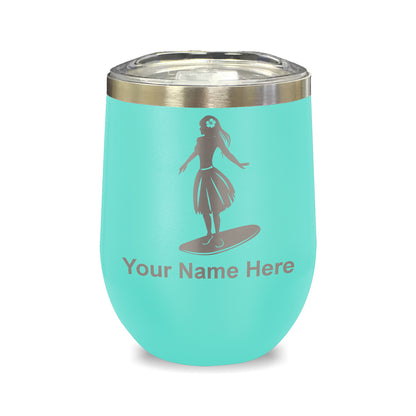 LaserGram Double Wall Stainless Steel Wine Glass, Hawaiian Surfer Girl, Personalized Engraving Included
