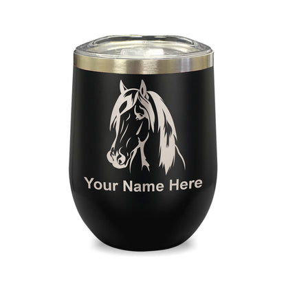LaserGram Double Wall Stainless Steel Wine Glass, Horse Head 1, Personalized Engraving Included