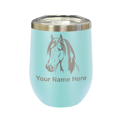 LaserGram Double Wall Stainless Steel Wine Glass, Horse Head 1, Personalized Engraving Included