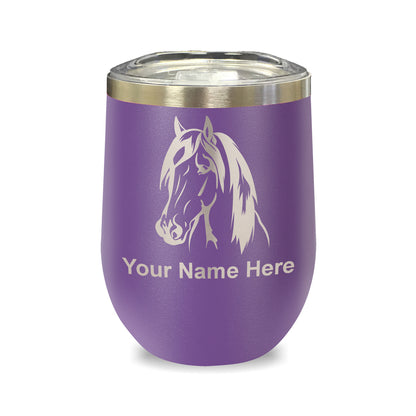 LaserGram Double Wall Stainless Steel Wine Glass, Horse Head 1, Personalized Engraving Included