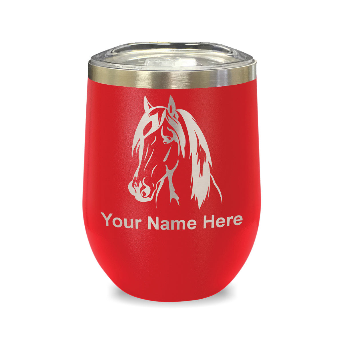 LaserGram Double Wall Stainless Steel Wine Glass, Horse Head 1, Personalized Engraving Included
