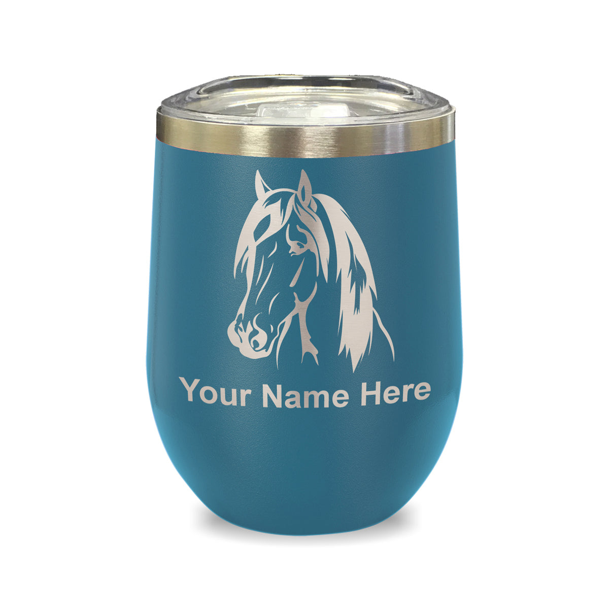 LaserGram Double Wall Stainless Steel Wine Glass, Horse Head 1, Personalized Engraving Included