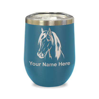 LaserGram Double Wall Stainless Steel Wine Glass, Horse Head 1, Personalized Engraving Included