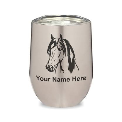LaserGram Double Wall Stainless Steel Wine Glass, Horse Head 1, Personalized Engraving Included