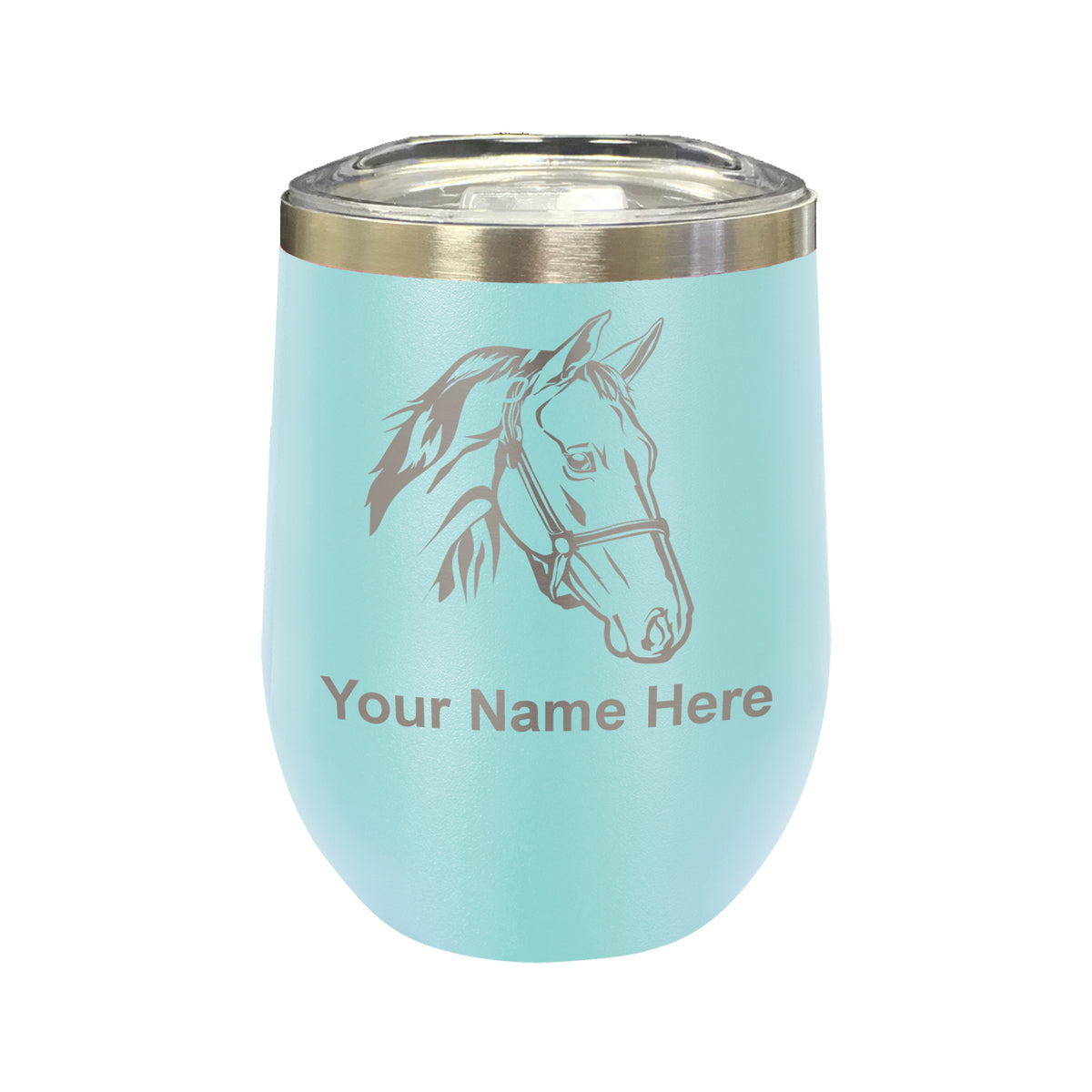 LaserGram Double Wall Stainless Steel Wine Glass, Horse Head 2, Personalized Engraving Included