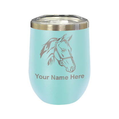 LaserGram Double Wall Stainless Steel Wine Glass, Horse Head 2, Personalized Engraving Included