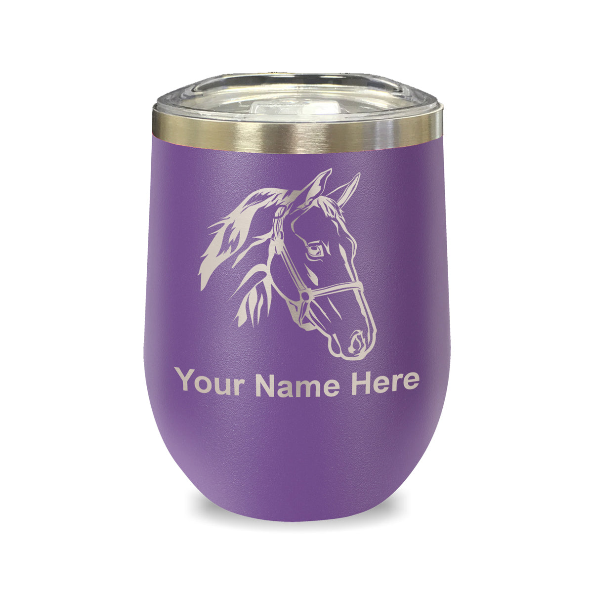 LaserGram Double Wall Stainless Steel Wine Glass, Horse Head 2, Personalized Engraving Included