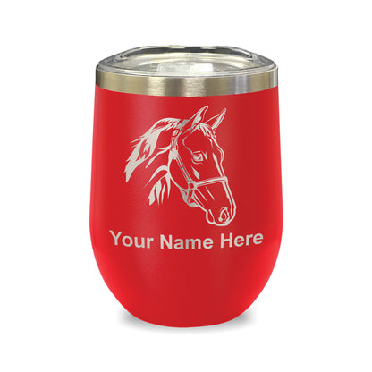 LaserGram Double Wall Stainless Steel Wine Glass, Horse Head 2, Personalized Engraving Included