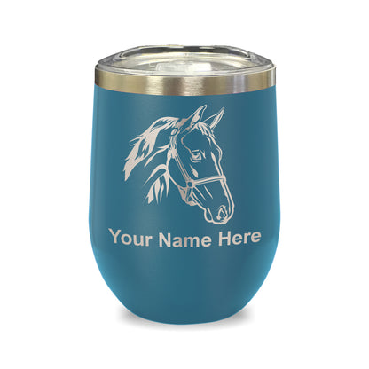 LaserGram Double Wall Stainless Steel Wine Glass, Horse Head 2, Personalized Engraving Included