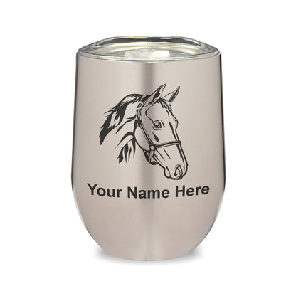 LaserGram Double Wall Stainless Steel Wine Glass, Horse Head 2, Personalized Engraving Included