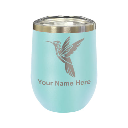 LaserGram Double Wall Stainless Steel Wine Glass, Hummingbird, Personalized Engraving Included