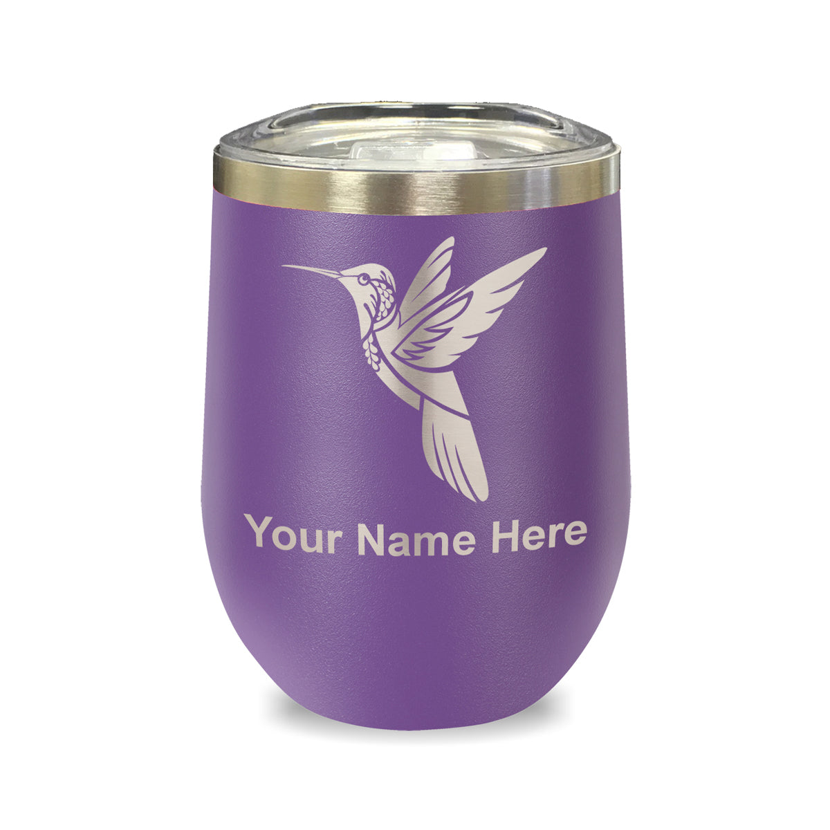 LaserGram Double Wall Stainless Steel Wine Glass, Hummingbird, Personalized Engraving Included