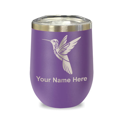 LaserGram Double Wall Stainless Steel Wine Glass, Hummingbird, Personalized Engraving Included