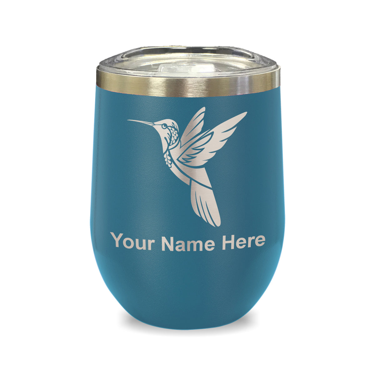 LaserGram Double Wall Stainless Steel Wine Glass, Hummingbird, Personalized Engraving Included