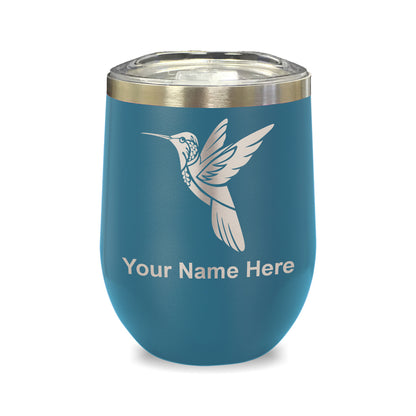 LaserGram Double Wall Stainless Steel Wine Glass, Hummingbird, Personalized Engraving Included
