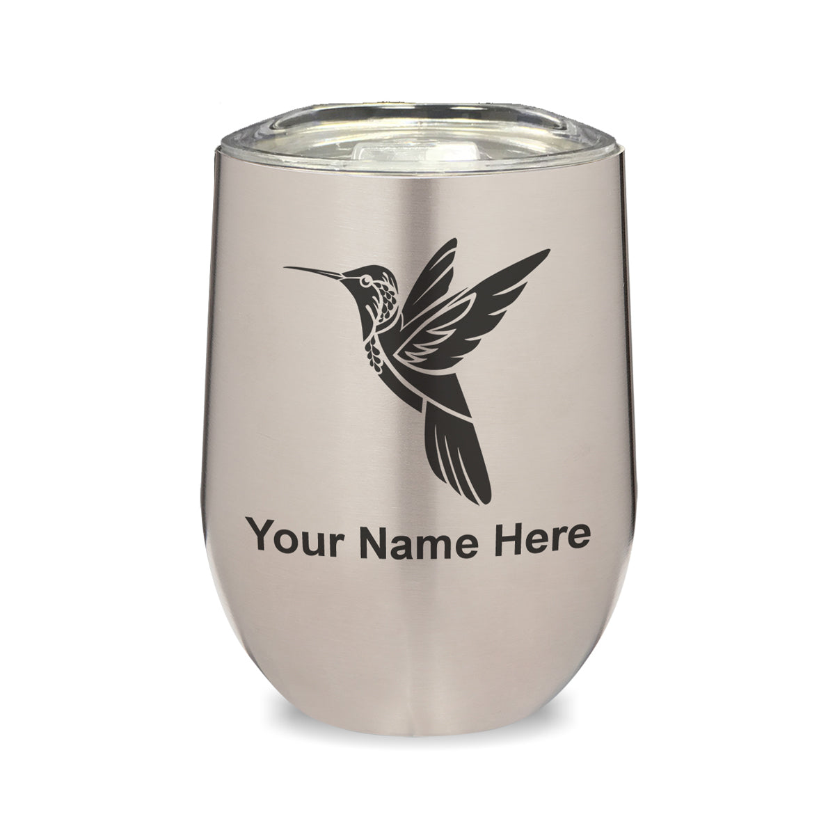 LaserGram Double Wall Stainless Steel Wine Glass, Hummingbird, Personalized Engraving Included