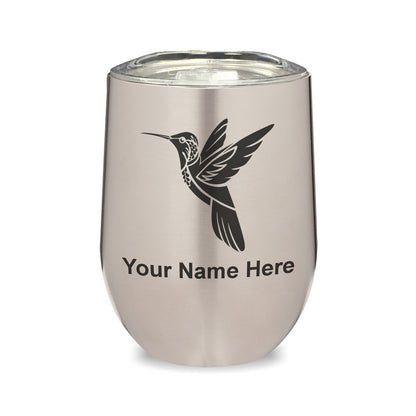 LaserGram Double Wall Stainless Steel Wine Glass, Hummingbird, Personalized Engraving Included