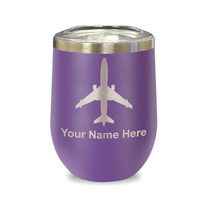 LaserGram Double Wall Stainless Steel Wine Glass, Jet Airplane, Personalized Engraving Included