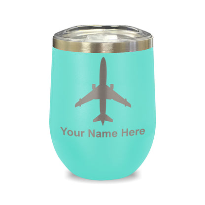 LaserGram Double Wall Stainless Steel Wine Glass, Jet Airplane, Personalized Engraving Included