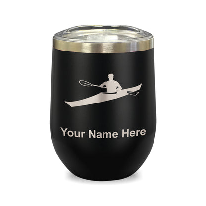 LaserGram Double Wall Stainless Steel Wine Glass, Kayak Man, Personalized Engraving Included